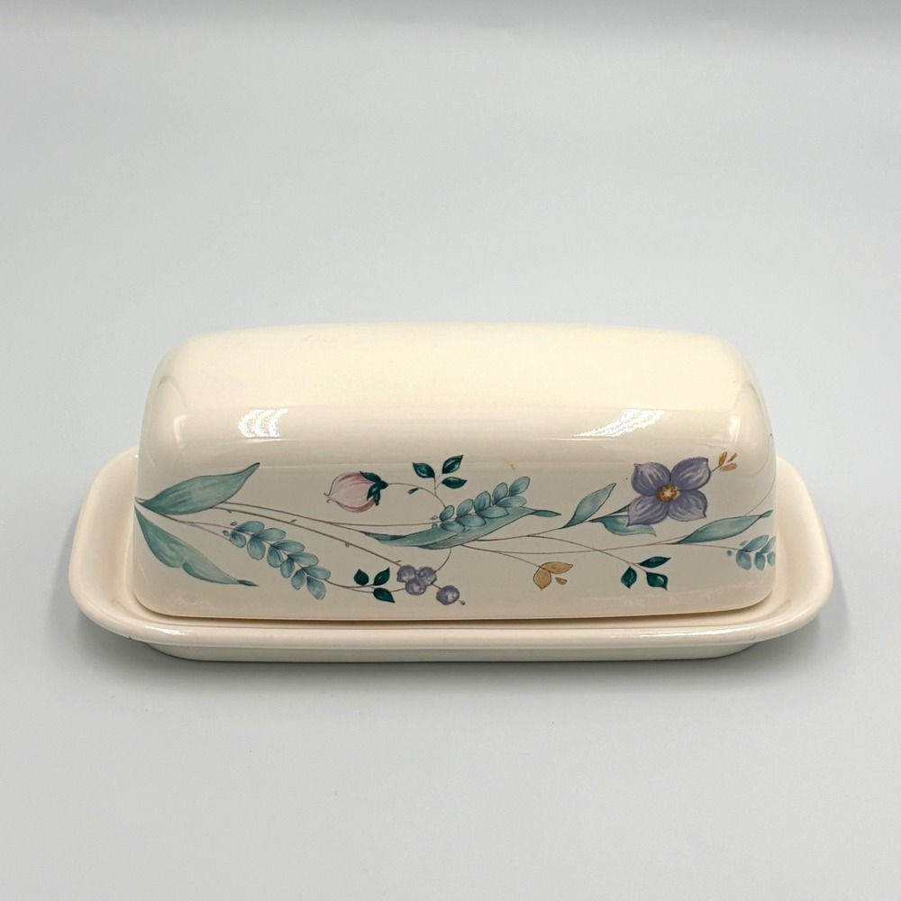 Pfaltzgraff Vtg Stoneware April Pattern 2-piece Butter Dish, Floral, Cottagecore